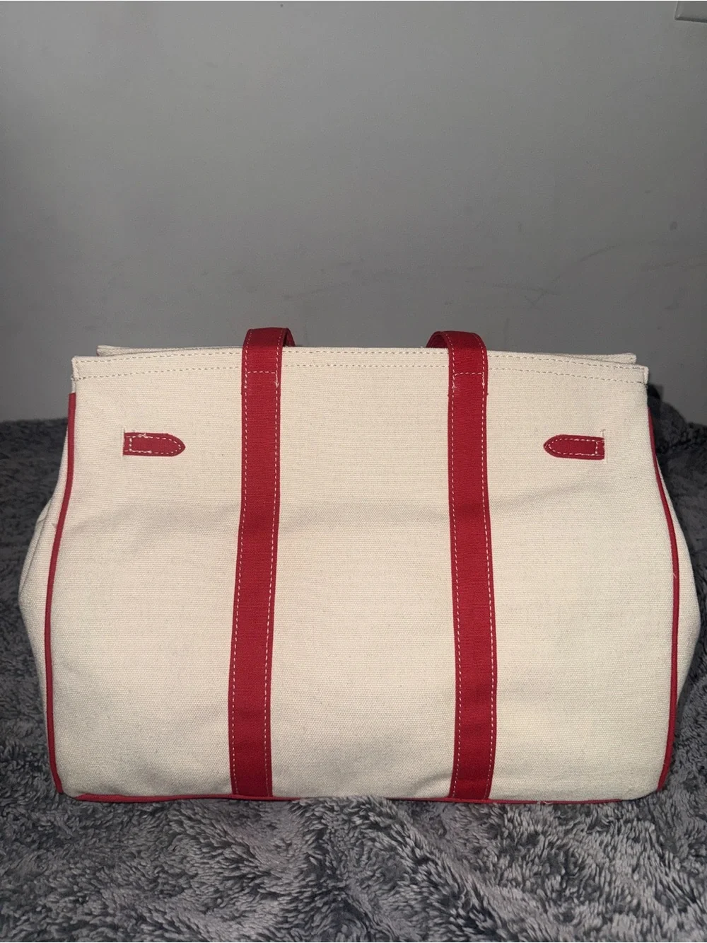 Sol and Mer Canvas Tote Bag with Red Trim and Charm